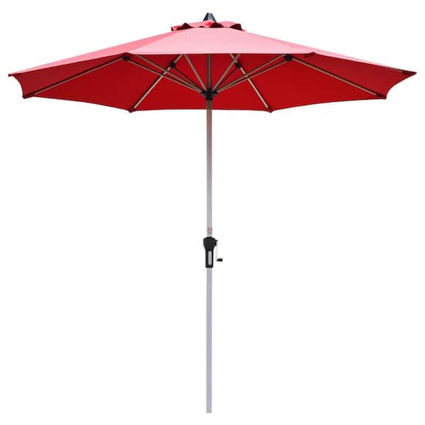 ANGELES HOME 9 ft. Aluminum Iron Market Patio Umbrella in Burgundy