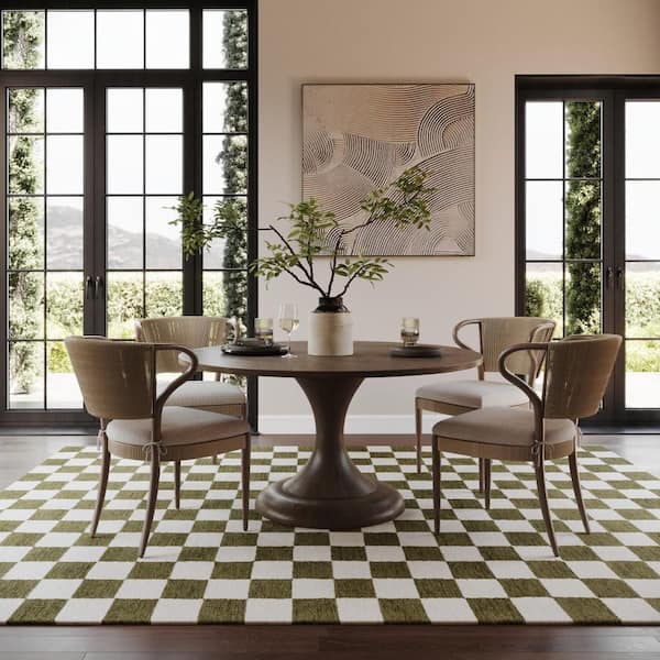 Calina Modern Checkered Indoor Wool Green 6 ft. x 9 ft. Indoor Area Rug