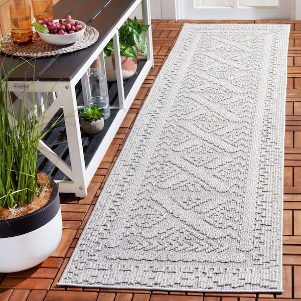 Global Gray/Ivory 2 ft. x 8 ft. Geometric Aztec Indoor/Outdoor Runner Rug