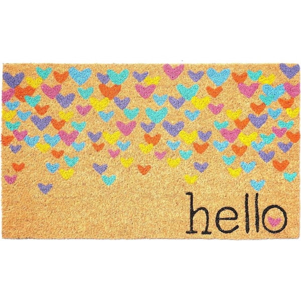 Home Threads Doormat HomeRoots Multi-Colored 29 in. x 17 in. Coir Non-Slip Indoor / Outdoor ...