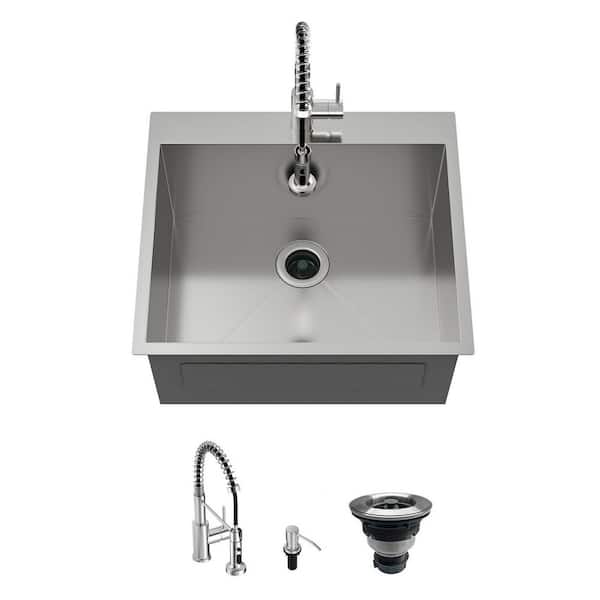 25 in. Drop-In Laundry/Utility Sink single Bowl 16-Gauge Stainless Steel with Faucet and Accessories