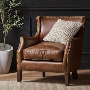 Njord Vintage Light Brown Bonded Leather Club Chair with Nailhead Trim (Set of 1)