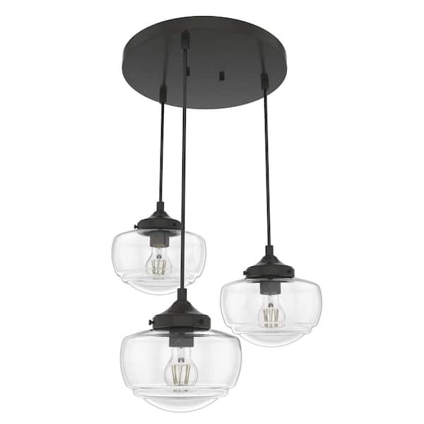 Saddle Creek 3-Light Noble Bronze Schoolhouse Chandelier with Clear Seeded Glass Shades