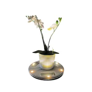 10.5 in. Outdoor Flower Planter Solar Pot Base Stand Light With Uplight Accent for Deck Pathway Patio and Walkway
