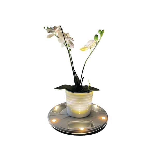 GAMA SONIC 10.5 in. Outdoor Flower Planter Solar Pot Base Stand Light With Uplight Accent for Deck Pathway Patio and Walkway