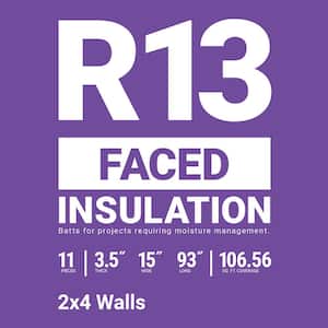 R-13 Kraft Faced Fiberglass Insulation Fiberglass Insulation Batt 15 in. x 93 in. (10-Bags)