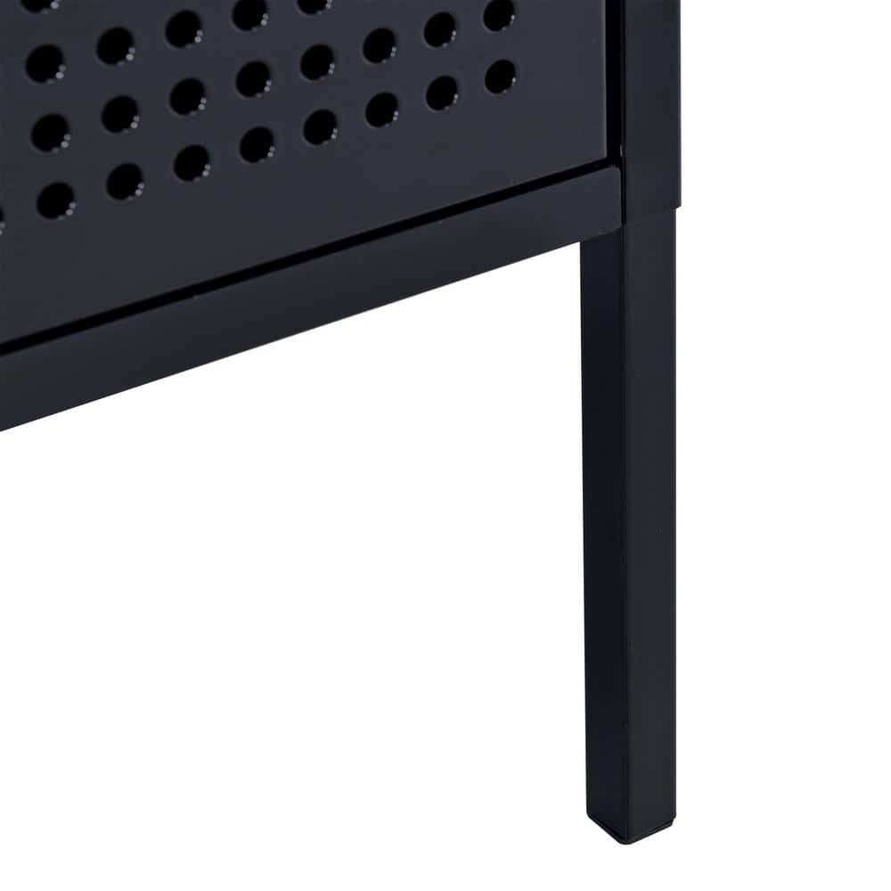 Gemma Black Metal Nightstand with USB Port and Open Shelf
