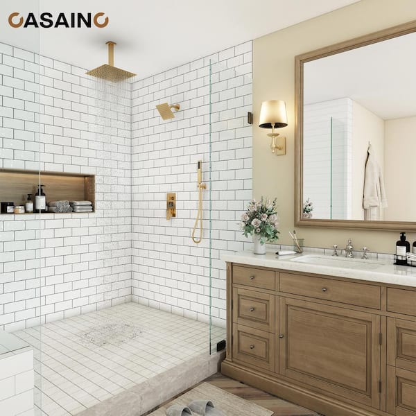 3 Function Digital Display Single Handle 1-Spray Dual Shower Faucet 1.8 GPM with Pressure Balance in. Brushed Gold