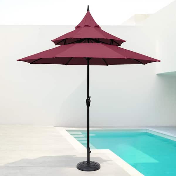 Maypex 9 ft. Pagoda Market Umbrella,3 Tier Patio Umbrella in Burgundy