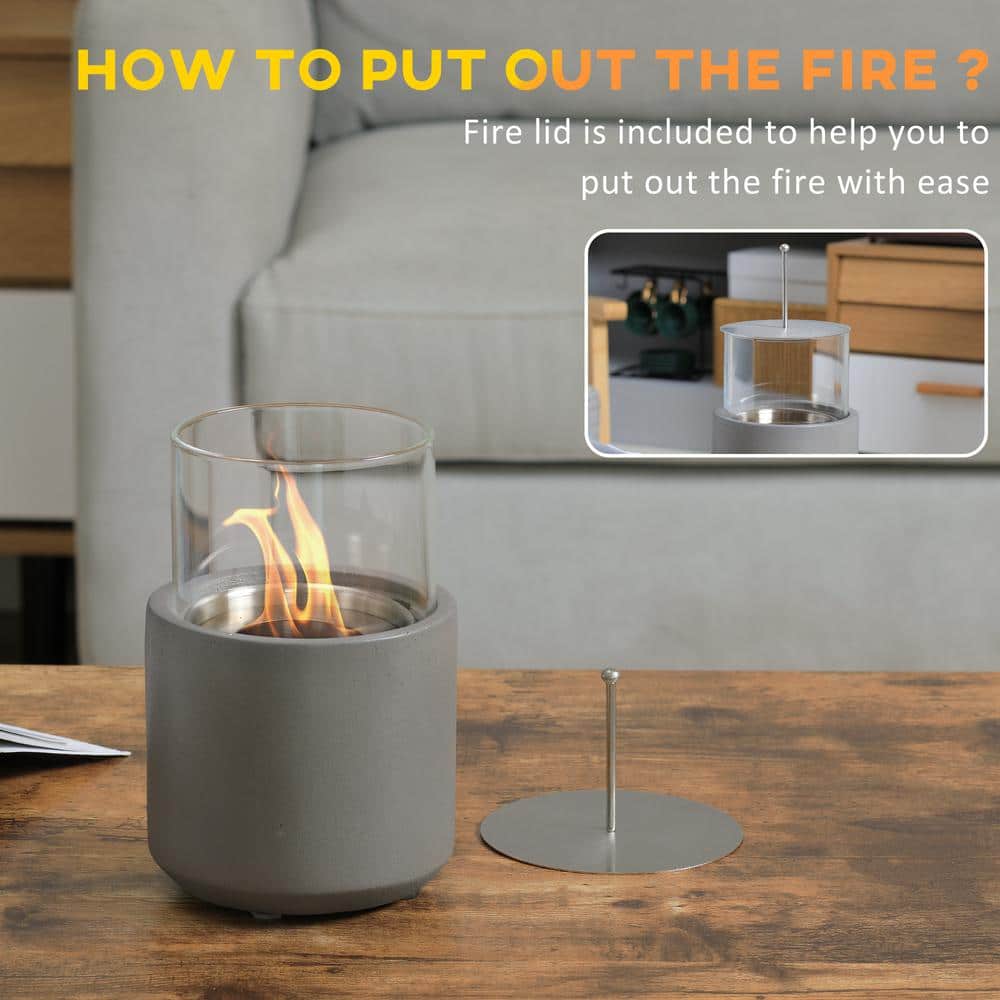 Light Grey Stainless Steel Ethanol Tabletop Fireplace