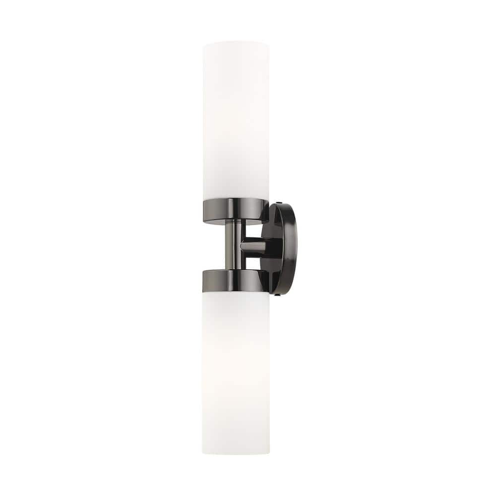Black Chrome Dual-Light Outdoor Sconce with Satin Opal White Glass