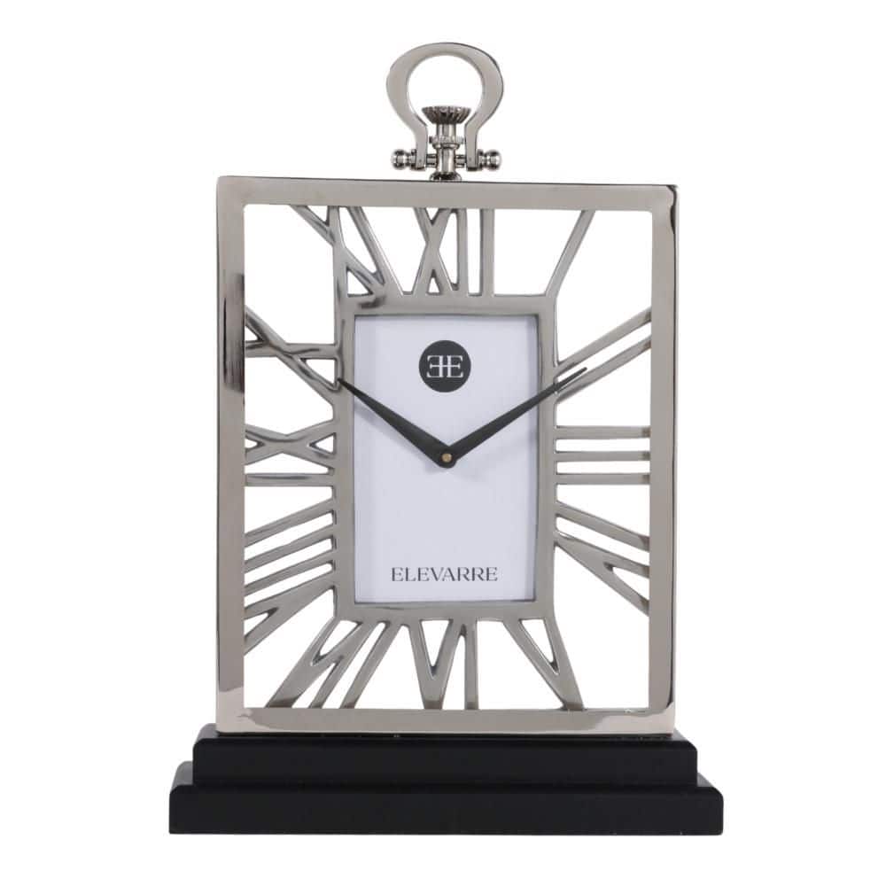 Silver Metal Glass 17 in. H Decorative Rectangular Tabletop Clock price history on PriceWatchPro