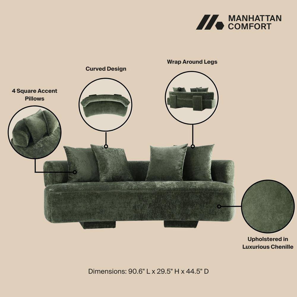 Olive Green Chenille Upholstered 2-Piece Sofa Set