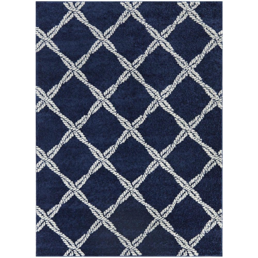 BALTA Donald Navy 7 ft. 10 in. x 10 ft. Trellis Area Rug 3099111 The
