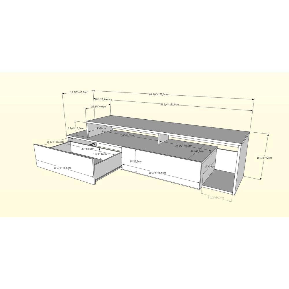 Damask Black and Gray 72-Inch TV Stand with Drawers