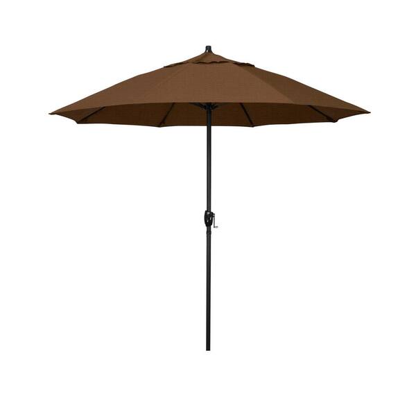 California Umbrella 7.5 ft. Bronze Aluminum Market Patio Umbrella with Fiberglass Ribs and Auto Tilt in Teak Olefin