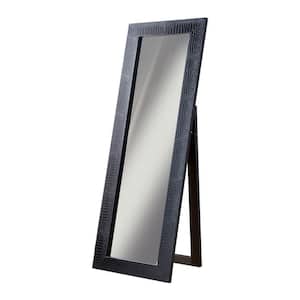 24 in. W x 72 in. H Black Faux Croc Wood Border Floor Full Length Accent Mirror