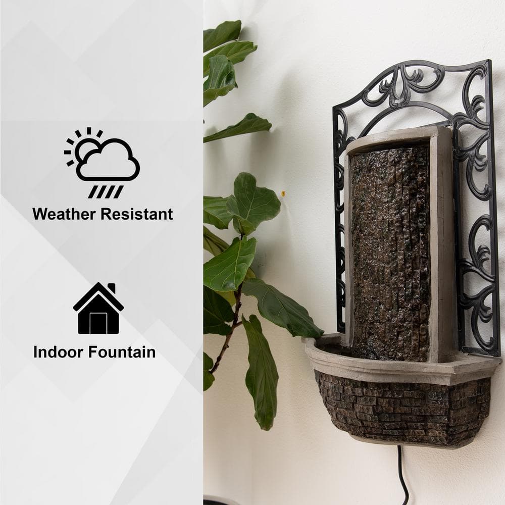 30.31'' H Brown and Black Polyresin Metal Wall Fountain
