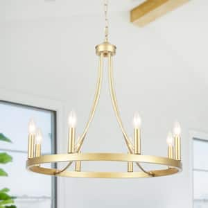 8-Light Gold Wagon Wheel Chandelier for Living Room Dinning Room with No Bulbs Included