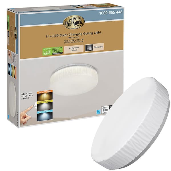 Hampton Bay 11 in. Glacier Decorative Border 3000K 4000K 5000K Selectable LED Flush Mount Ceiling Light 910 Lumens Dimmable