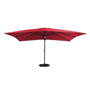 10 ft. x 13ft. Aluminum Cantilever Outdoor Patio Umbrella Bluetooth Atmosphere Light 360-Degree Rotationin in Red w/Base