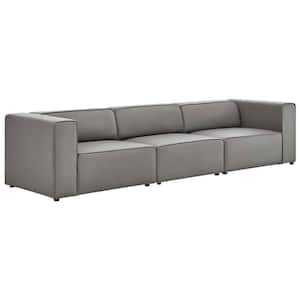 Mingle 3-Piece Gray Faux Leather 3-Seats Rectangle Symmetrical Sectionals Sofa