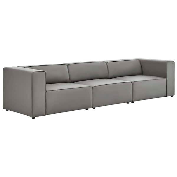 MODWAY Mingle 3-Piece Gray Faux Leather 3-Seats Rectangle Symmetrical Sectionals Sofa