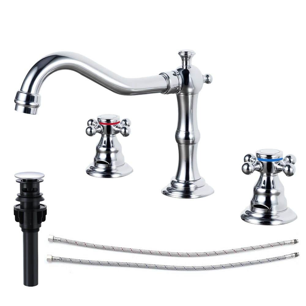 Double Handles 8 in. Widespread Bathroom Faucet 3-Hole Waterfall Sink Faucet in Polished Chrome price history on PriceWatchPro