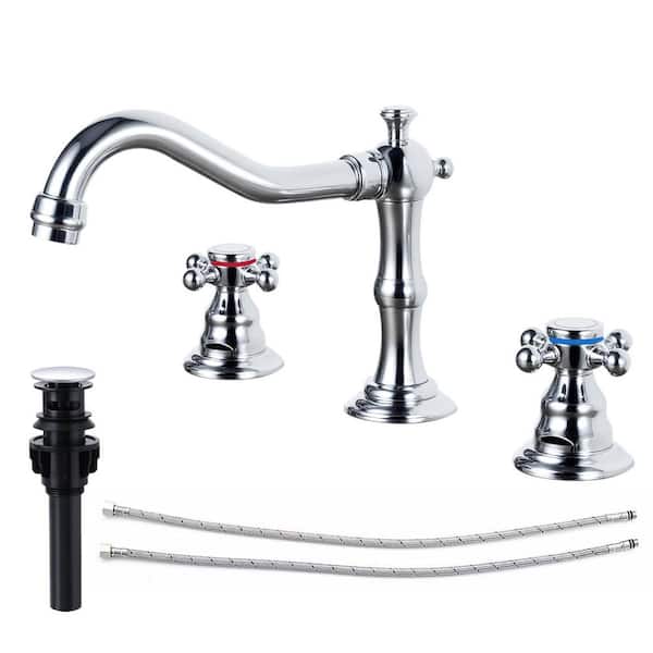 AKLFGN Double Handles 8 in. Widespread Bathroom Faucet 3-Hole Waterfall Sink Faucet in Polished Chrome
