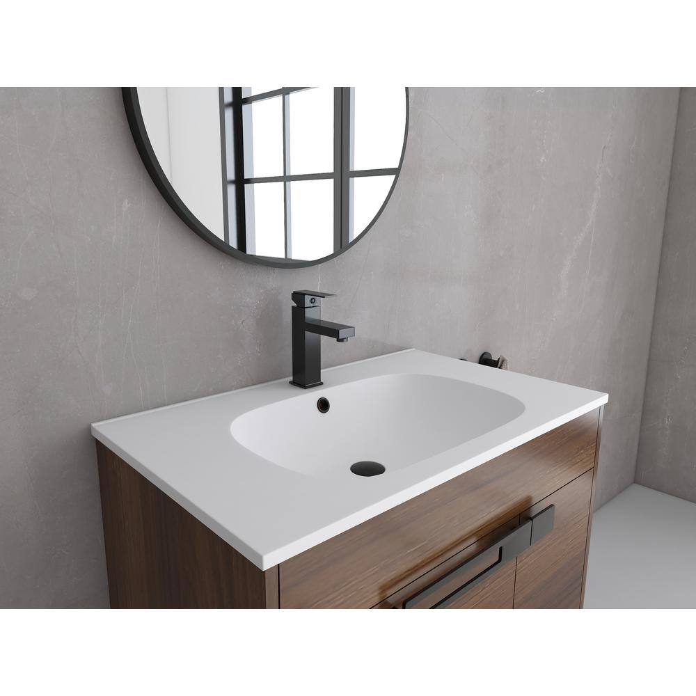 Natural Wood Brown Plywood Freestanding Sink Vanity with White SMC Top