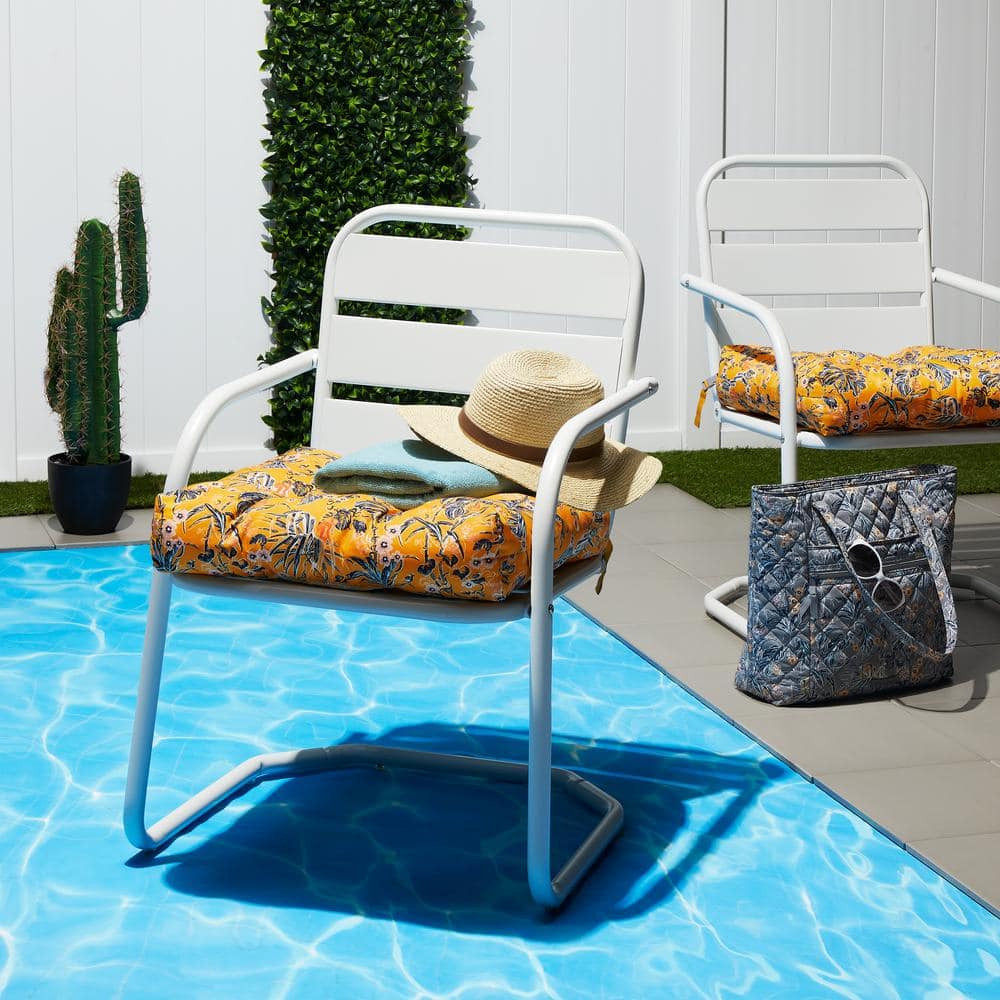 Rain Forest Toile Gold Water-Resistant 19" Patio Chair Cushions, 2 Pack