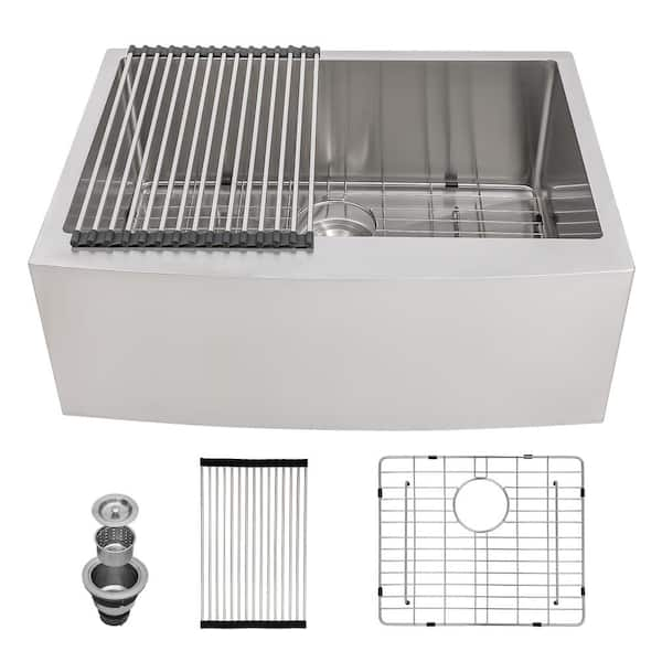 Logmey 16 Gauge Stainless Steel 24 In Single Bowl Apron Front   Stainless Steel Brushed Farmhouse Kitchen Sinks Ma24209a1 64 600 