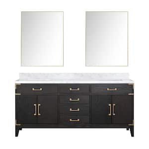 Fossa 72 in W x 22 in D Black Oak Double Bath Vanity, Carrara Marble Top, and 34 in Mirrors