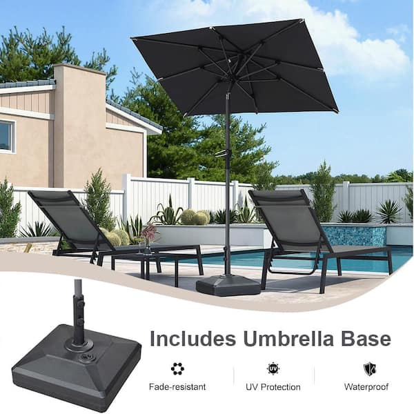 4 ft. x 6 ft. Square Aluminum Auto-Tilt Outdoor Market Patio Umbrella with Base in Gray