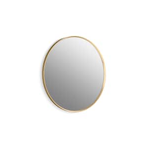Essential 32 in. W x 32 in. H Round Framed Wall Mount Bathroom Vanity Mirror in Moderne Brushed Gold