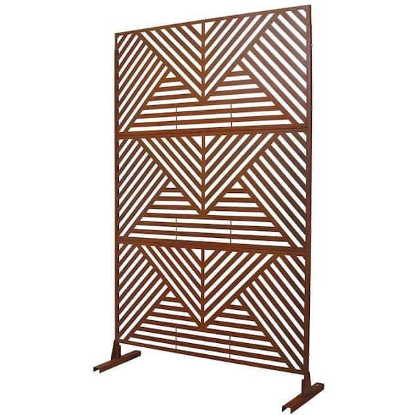 Outdoor and Indoor 6.3 ft. x 4 ft. Freestanding Decorative Privacy Fence Screen Brown Metal for Garden Fence