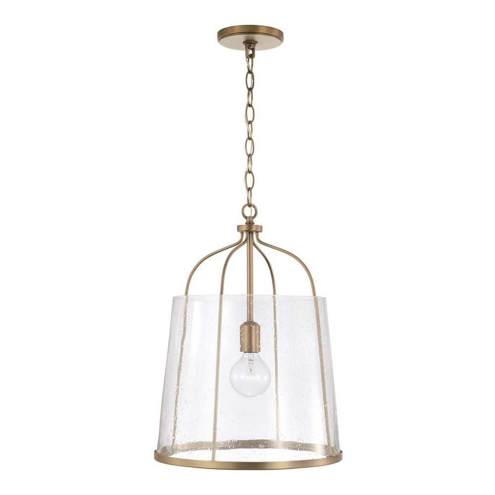 Madison Aged Brass and Clear Seeded Glass Pendant Light