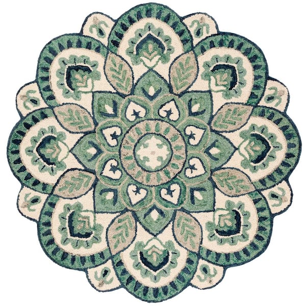 SAFAVIEH Novelty Ivory/Blue 8 ft. x 8 ft. Medallion Floral Round Area Rug