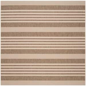 Courtyard Brown/Bone 7 ft. x 7 ft. Square Striped Indoor/Outdoor Patio  Area Rug