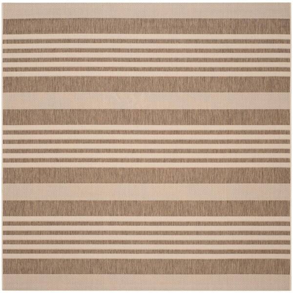 SAFAVIEH Courtyard Brown/Bone 8 ft. x 8 ft. Square Striped Indoor/Outdoor Patio  Area Rug