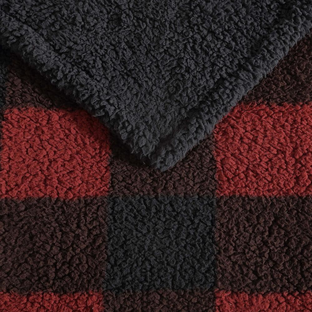 50"x60" Red and Black Plaid Reversible Sherpa Throw Blanket