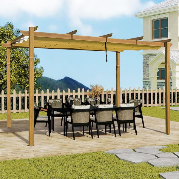10 ft. x 13 ft. Yellow Brown Aluminum Outdoor Patio Retractable Pergola Gazebo