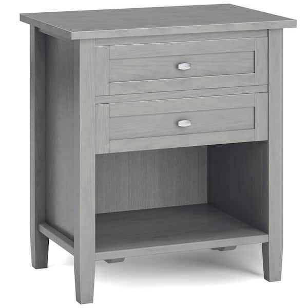 Simpli Home Warm Shaker 24 in. 2 Drawers Wide Rectangle Solid Wood Nightstand in Fog Grey