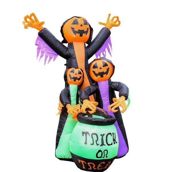 ALEKO 5.9 ft. Pre-Lit Trick Or Treat Pumpkin Witches Halloween Inflatable