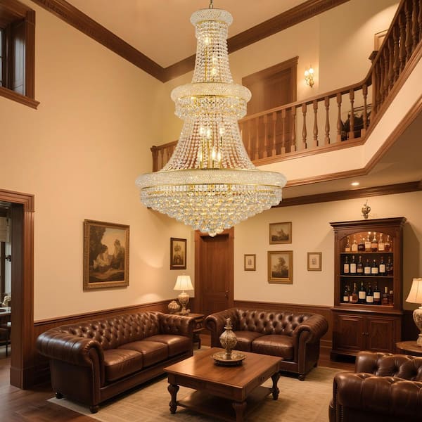 21-Light Gold Crystal Chandelier Circle Round Chandelier for Dining Living Room Large Room etc. with Bulbs Included