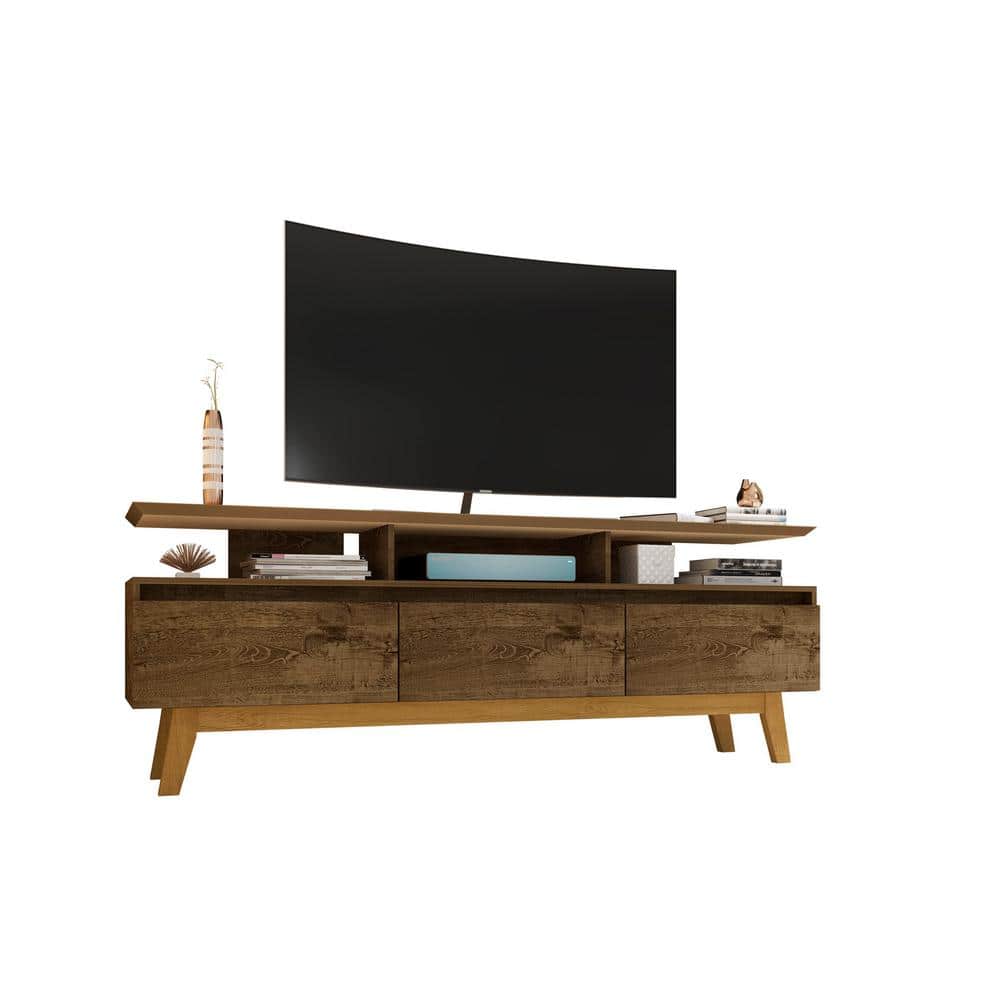 Rustic Brown Mid-Century Modern 70'' TV Stand with Cabinet Storage