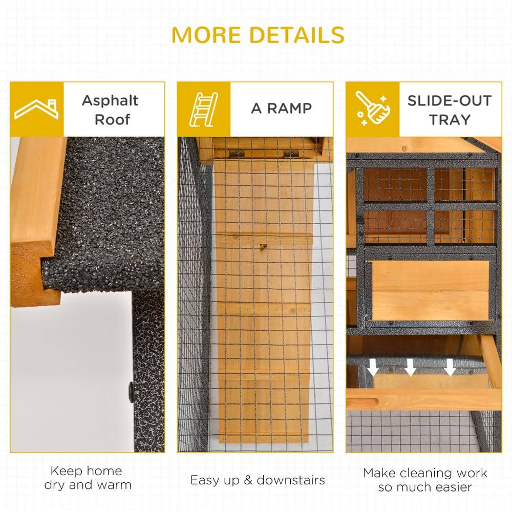 Natural Fir Wood and Metal 2-Level Rabbit Hutch with Asphalt Roof