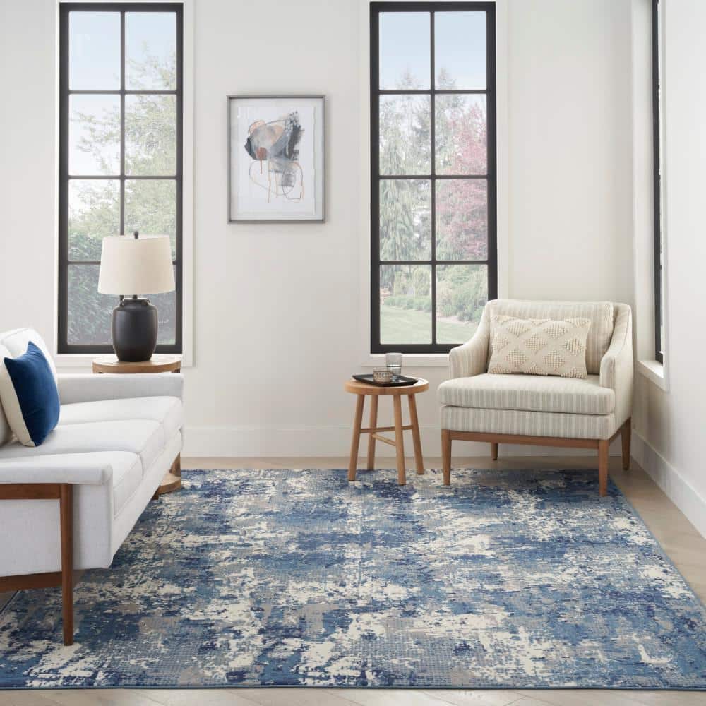 Blue Abstract 8' x 10' Synthetic Easy Care Rug
