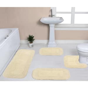 Radiant Collection 100% Cotton Bath Rugs Set, 4-Pcs Set with Runner, Ivory