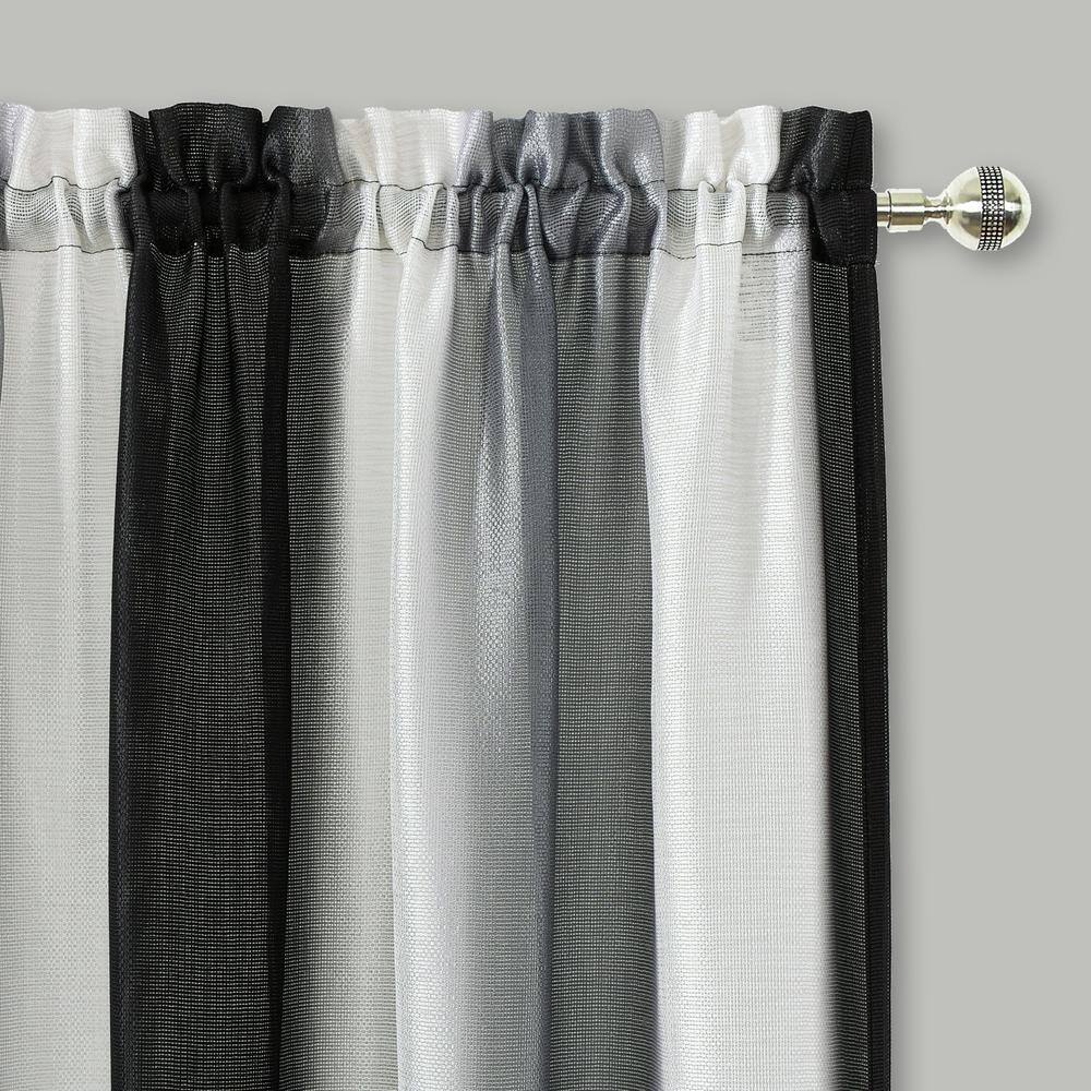 Black and Silver Polyester Rod Pocket Light-Filtering Curtain Panel